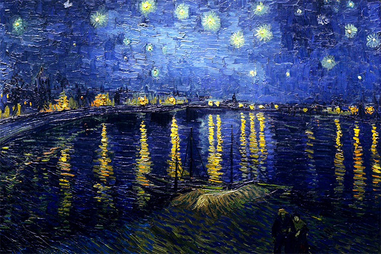 Hvězdná noc nad Rhonou v mysli Van Gogha